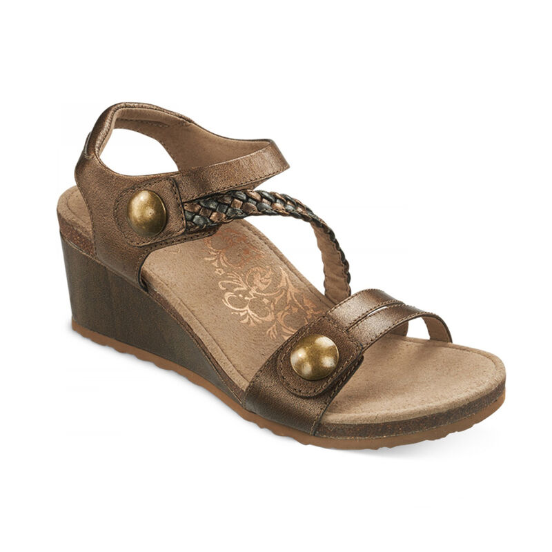 Aetrex Womens Naya Braided Quarter Strap Wedges Bronze - rt5VlForc